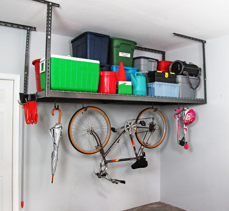 MonsterRax Overhead Garage Storage Racks 3x8’ (2-Pack) Ceiling Mounted Shelving, Adjustable Hanging Organizer, Heavy Duty Steel, Holds 500 Pounds, MonsterRAX Storage Solutions