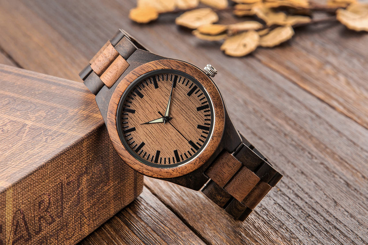 LMWOOD Engraved Wood Watch for Men Personalized Wooden Watch Anniversary Birthday Watch for Husband Boyfriend Dad Son with Customized Engraving LMWOOD