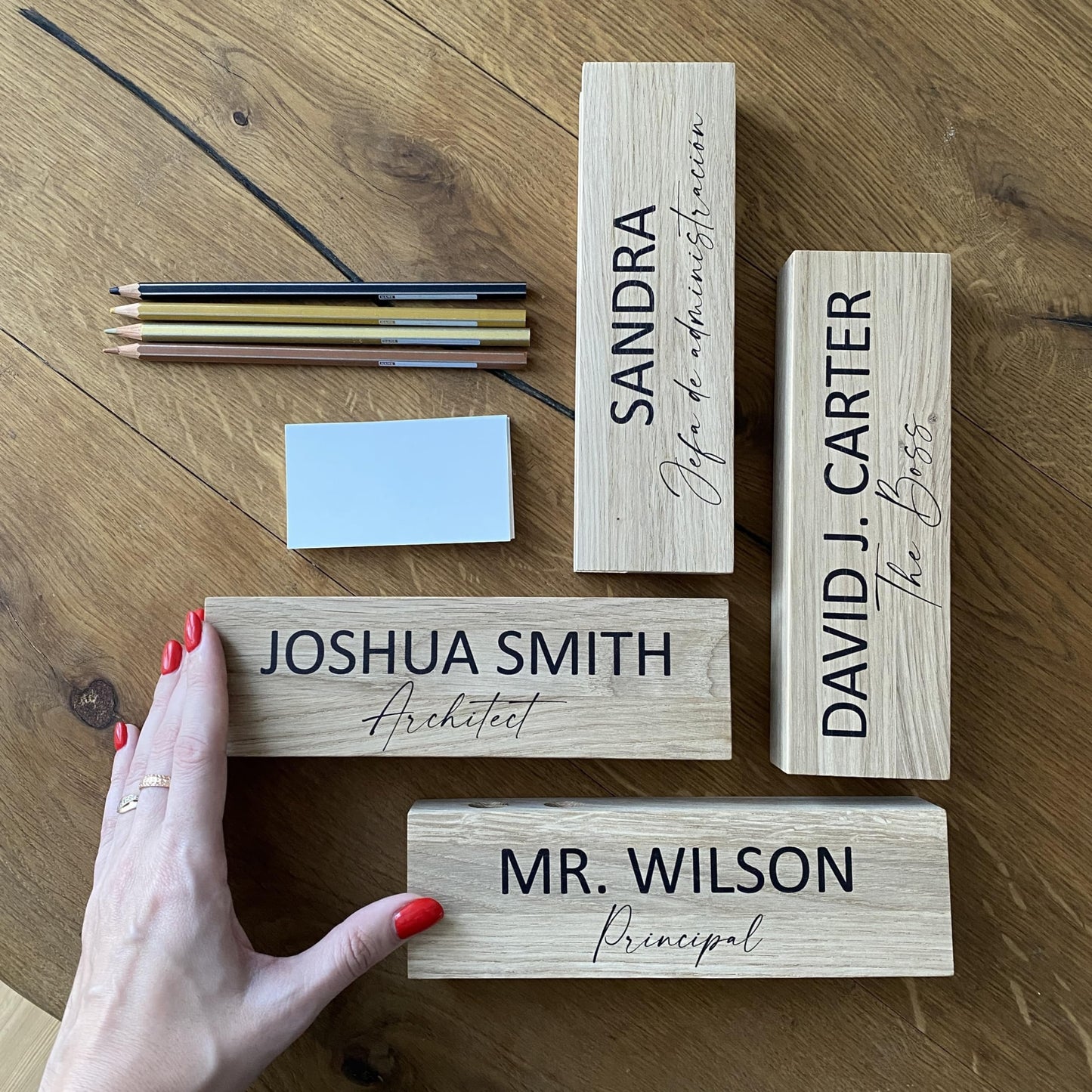 Desk name plate, Personalized business card holder, Wood desk organizer, Name plate for desk, Wooden name plaque, Office desk sign, Work desk decor, - WoodArtSupply