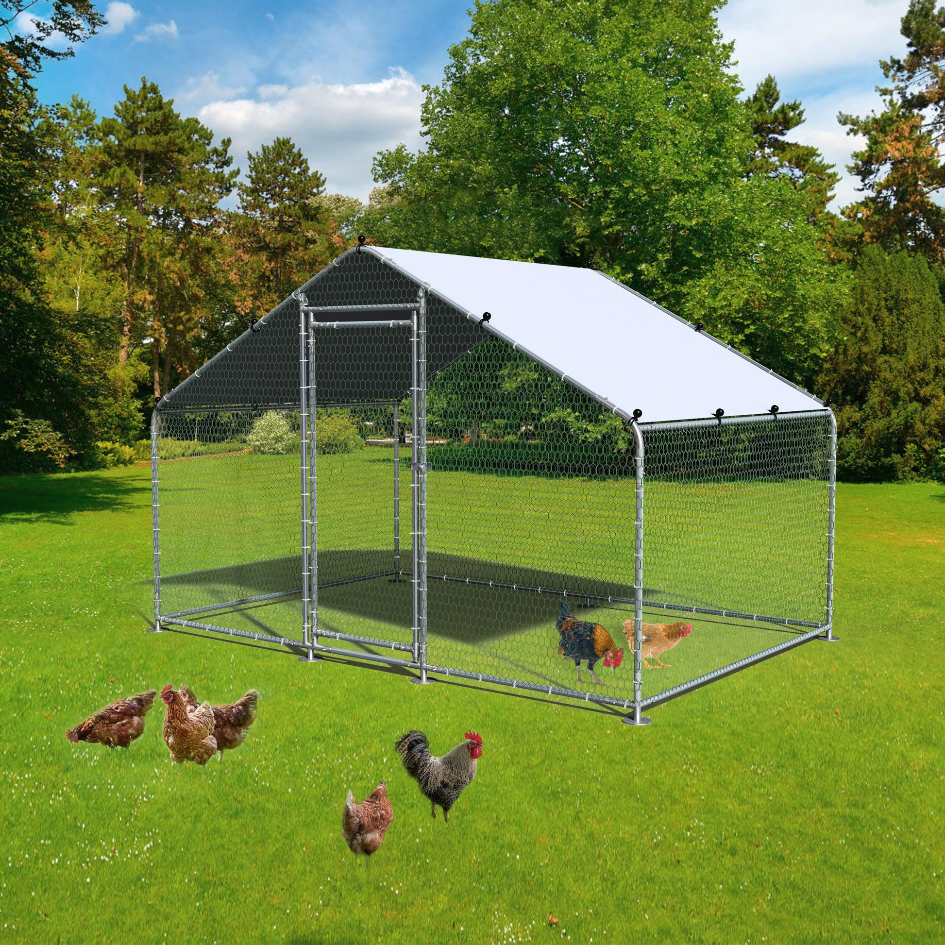 HBlife Large Metal Chicken Coop with Anti-Uv and Waterproof Cover Outdoor Chicken Runs for Yard Walk-in Poultry Habitat Cage for Backyard Farm (9.8' - WoodArtSupply