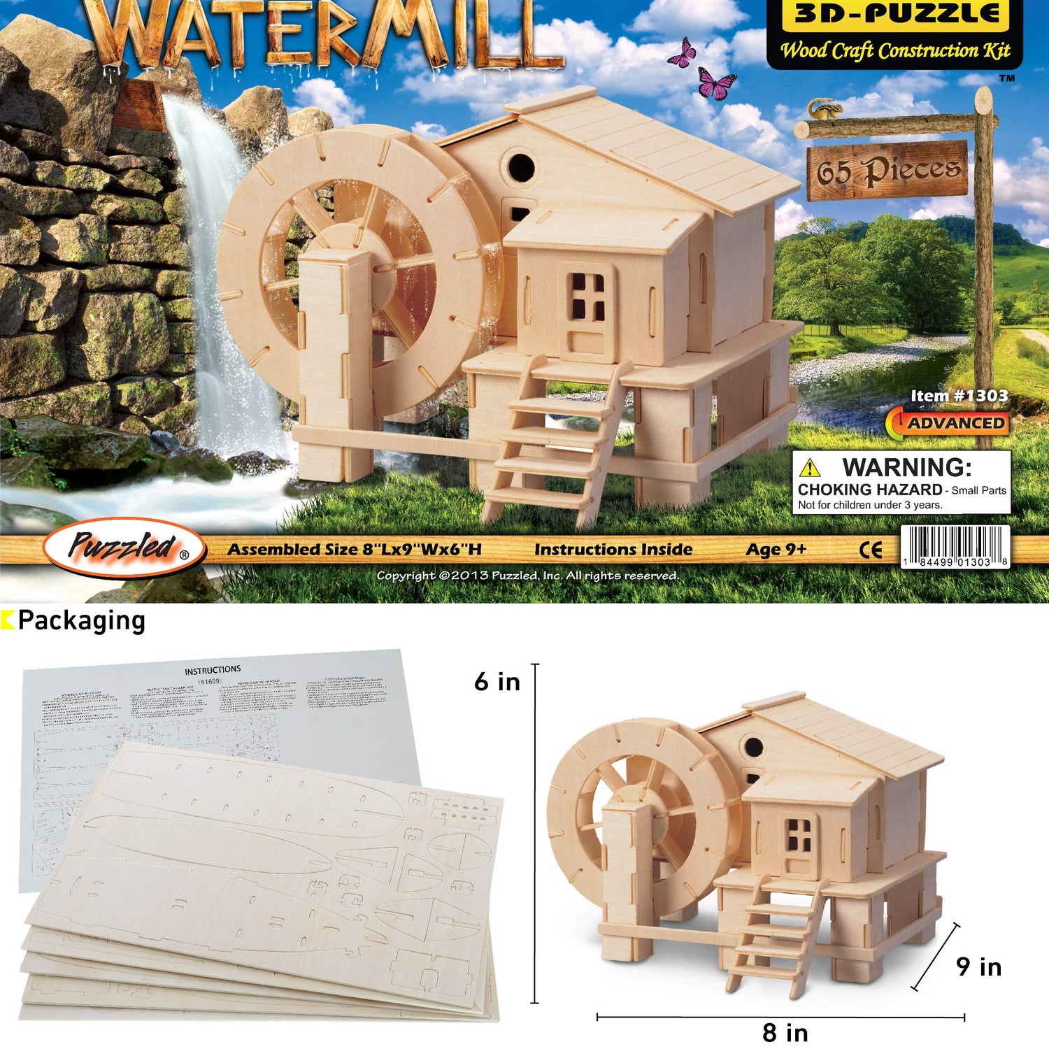 Puzzled 3D Puzzle Water Mill Set Wood Craft Construction Model Kit, Fun & Educational DIY Wooden Toy Assemble Model Unfinished Crafting Hobby Puzzle Puzzled
