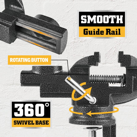 Dual-Purpose Combined Universal Vise 360° Swivel Base Work, Bench Vise or Table Vise Clamp-On with Quick Adjustment, 3.3" Movable Home Vice for STEINBRÜCKE