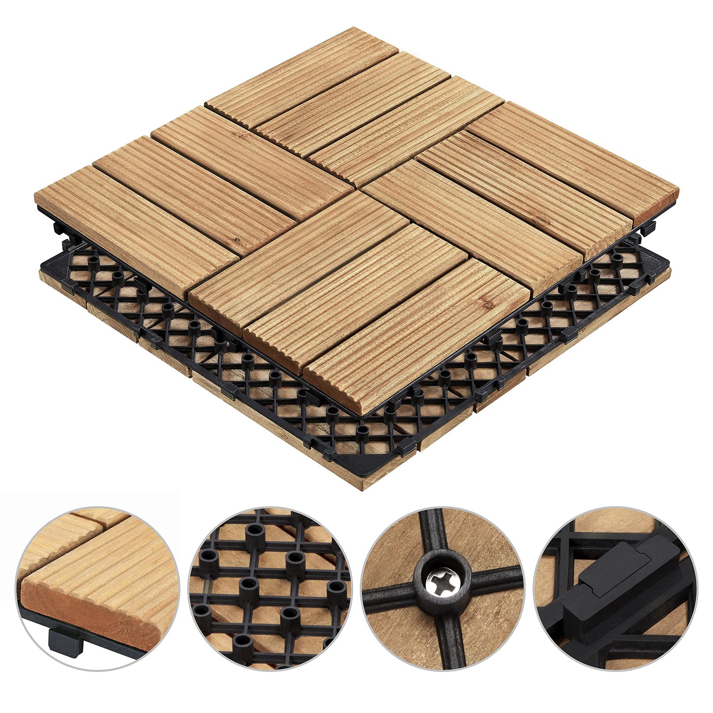 Yaheetech Patio Tiles Wooden Interlocking Deck Tiles 27PCS Garden Floor 12"x12"Indoor Outdoor Composite Decking for Porch Poolside Balcony Backyard1 - WoodArtSupply