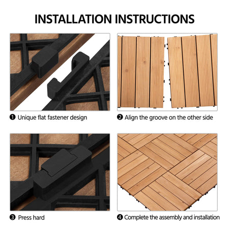 Yaheetech 27PCS Interlocking Patio Deck Tiles Outdoor Flooring for Garden Poolside Fir Wood Indoor Natural Wood Yaheetech