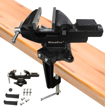 HimaPro Dual Purpose Bench Vise | Table Vise Clamp-On with Quick Adjustment Universal Rotate 360° - 3.3Inch Metallic Black - Portable Vice for