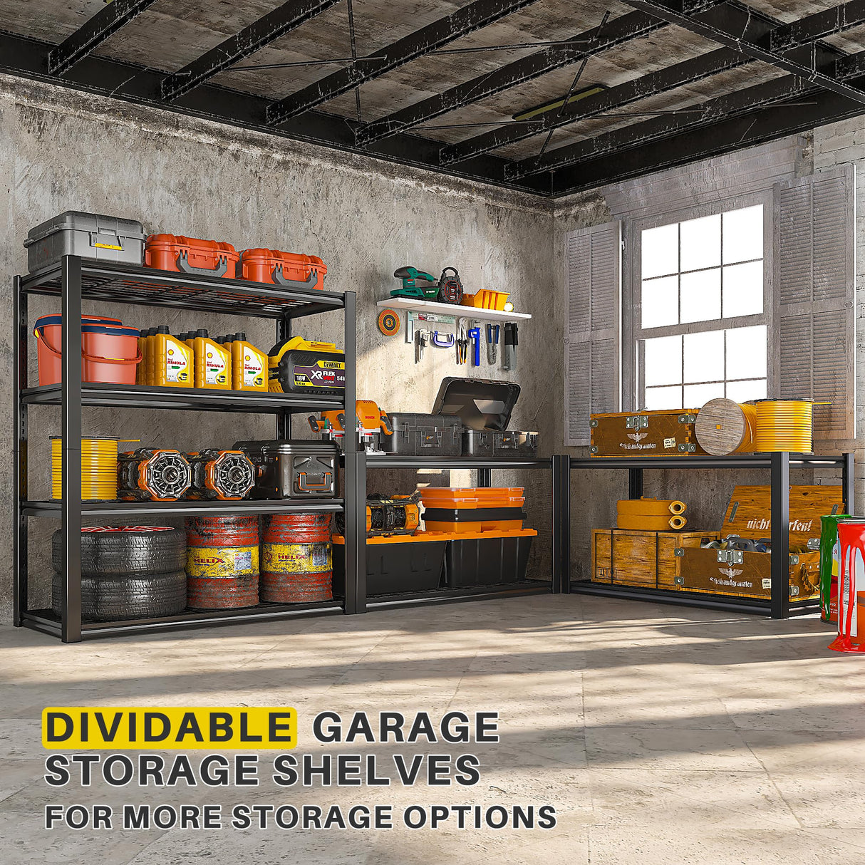 REIBII Garage Shelving Heavy Duty 2200LBS Garage Storage Shelves Adjustable Metal Shelving for Garage Storage Shelving Heavy Duty Shelving Unit REIBII