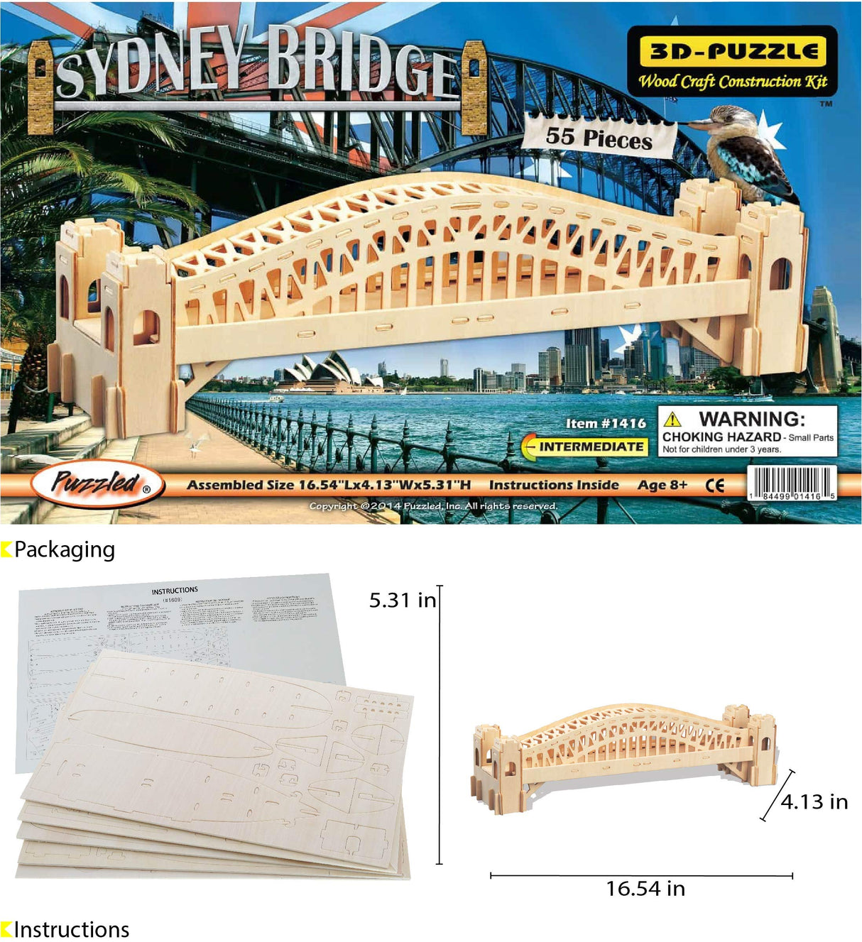 Puzzled 3D Puzzle Sydney Bridge Wood Craft Construction Model Kit, Fun and Educational DIY Wooden Toy Assemble Model Unfinished Crafting Hobby Puzzle Puzzled