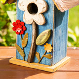 glitzhome GH90097 Distressed Decorative Solid Wood Birdhouse, 10.25 Inch Tall, Blue glitzhome