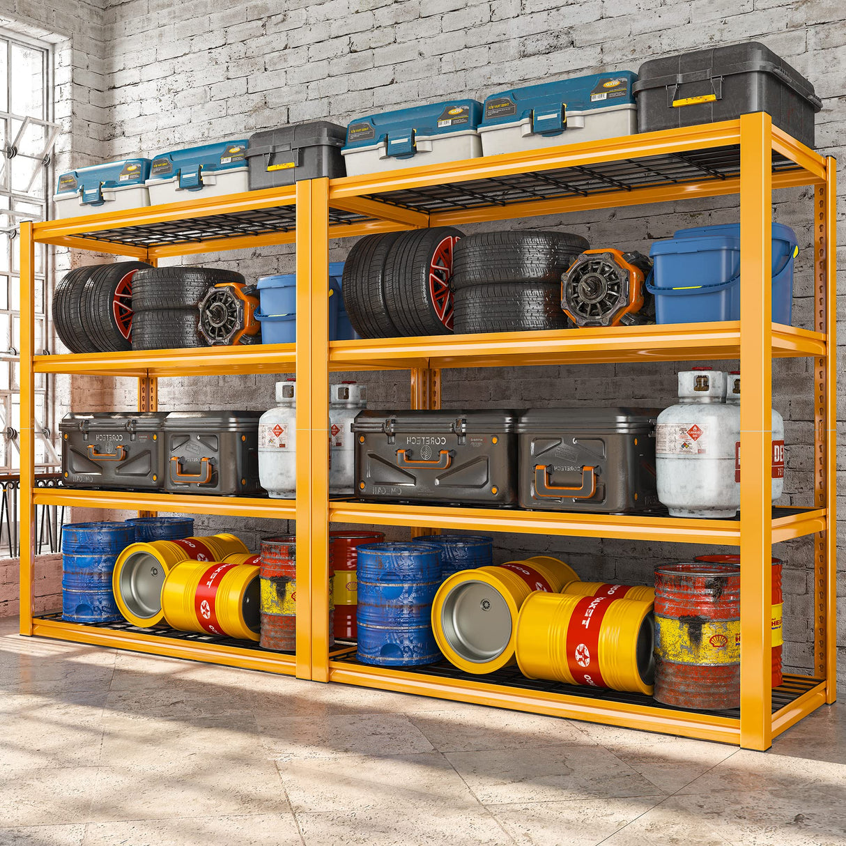 REIBII 40" W Garage Shelving Load 2200LBS Garage Storage Shelves Heavy Duty Shelving Adjustable Metal Shelving Unit for Garage Shelves Industrial REIBII