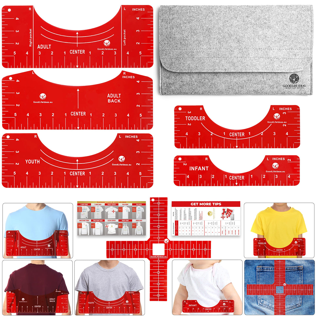 Tshirt Ruler Guide for Vinyl Alignment - T Shirt Ruler Guide for Heat Press, Shirt Measurement Tool for Heat Press, T-Shirt Ruler Centering Guide Good Life Ideas