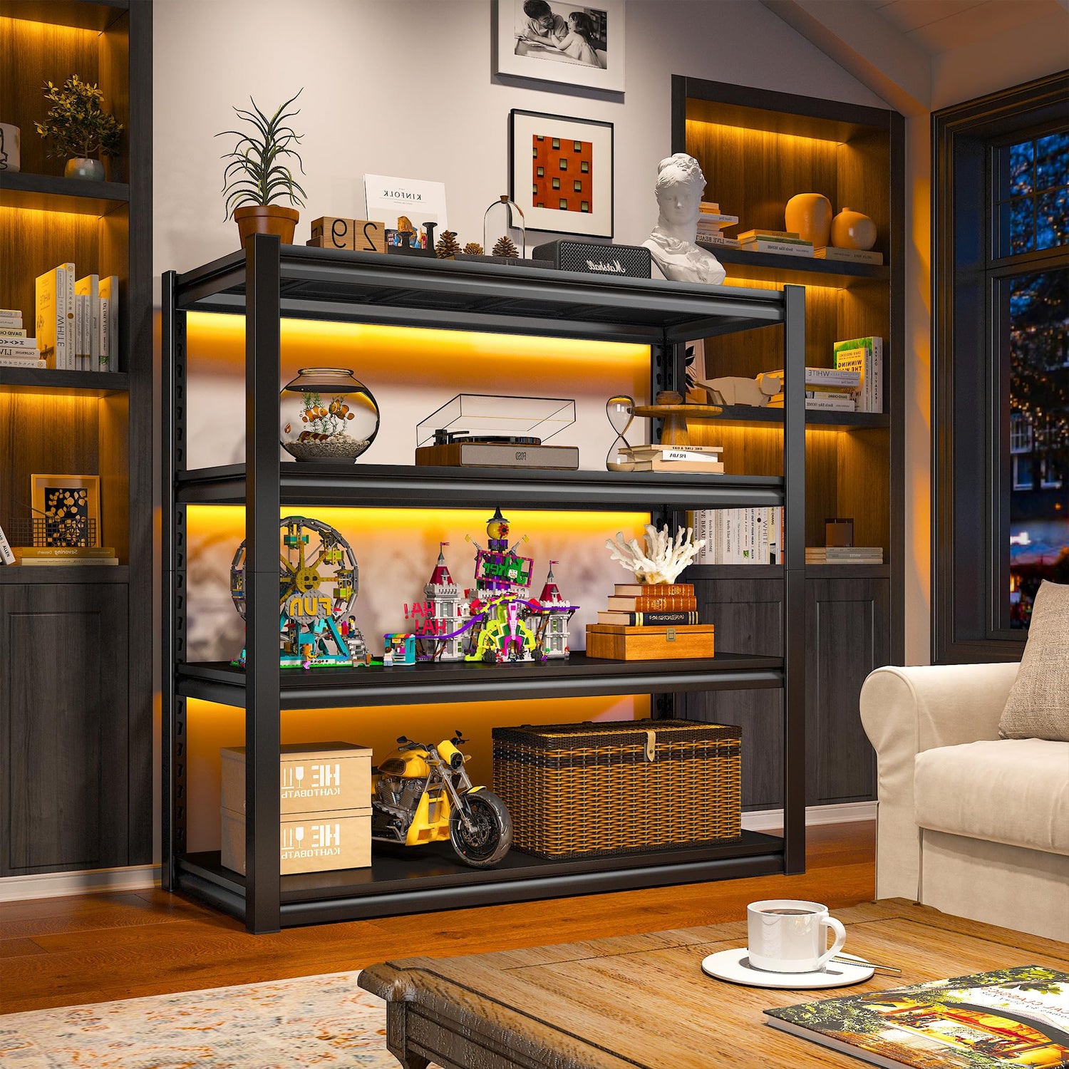 Raybee 40" Wide Storage Shelves Garage Shelving, 2 Pack, Heavy Duty Shelving, Adjustable 4 Tier Metal Shelves for Warehouse, Pantry, Kitchen 40" W Raybee