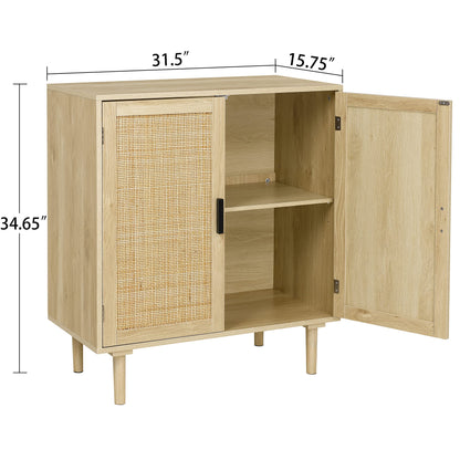 Finnhomy Sideboard Buffet Kitchen Storage Cabinet with Rattan Decorated Doors, Dining Room, Hallway, Cupboard Console Table, Liquor / Accent Cabinet,