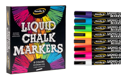 Chalk Markers - 8 Vibrant, Erasable, Non-Toxic, Water-Based, Reversible Tips, For Kids & Adults for Glass or Chalkboard Markers for Businesses, - WoodArtSupply