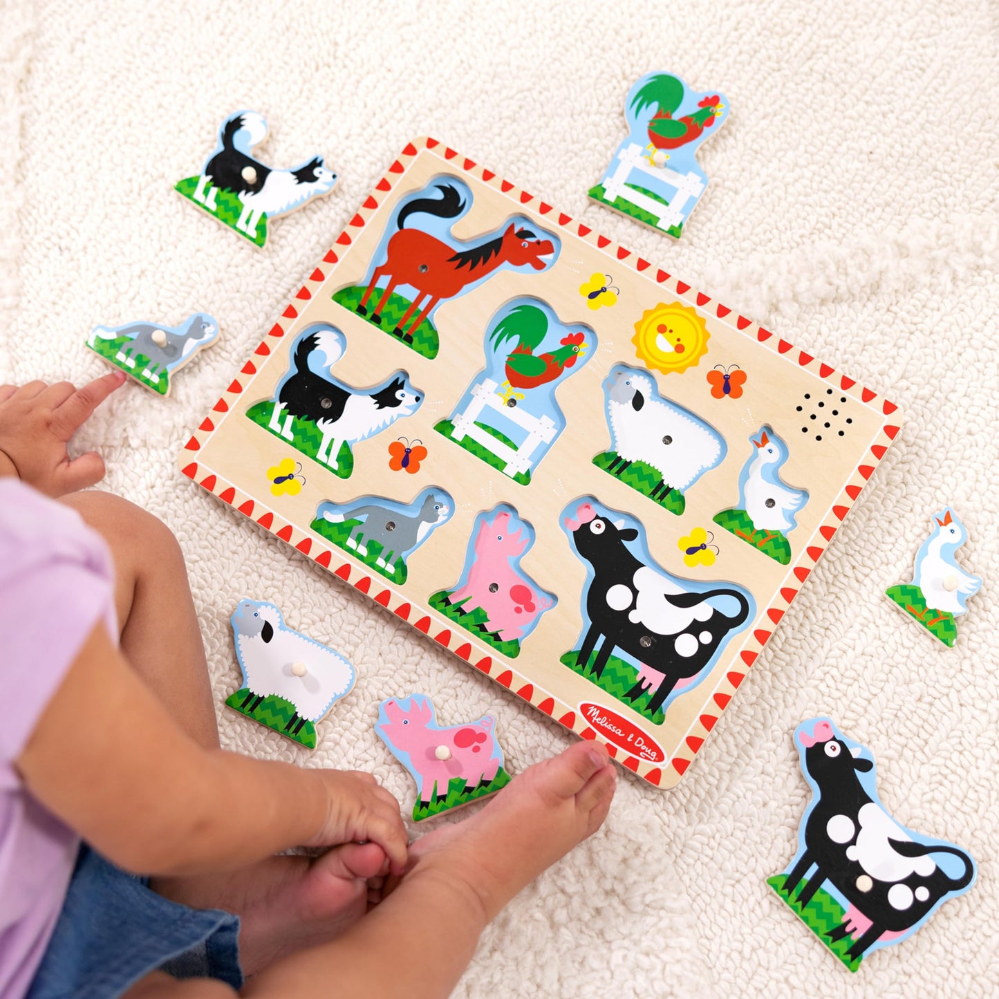 Melissa & Doug Farm Animals Sound Puzzle - Wooden Peg Puzzle With Sound Effects (8 pcs) - WoodArtSupply