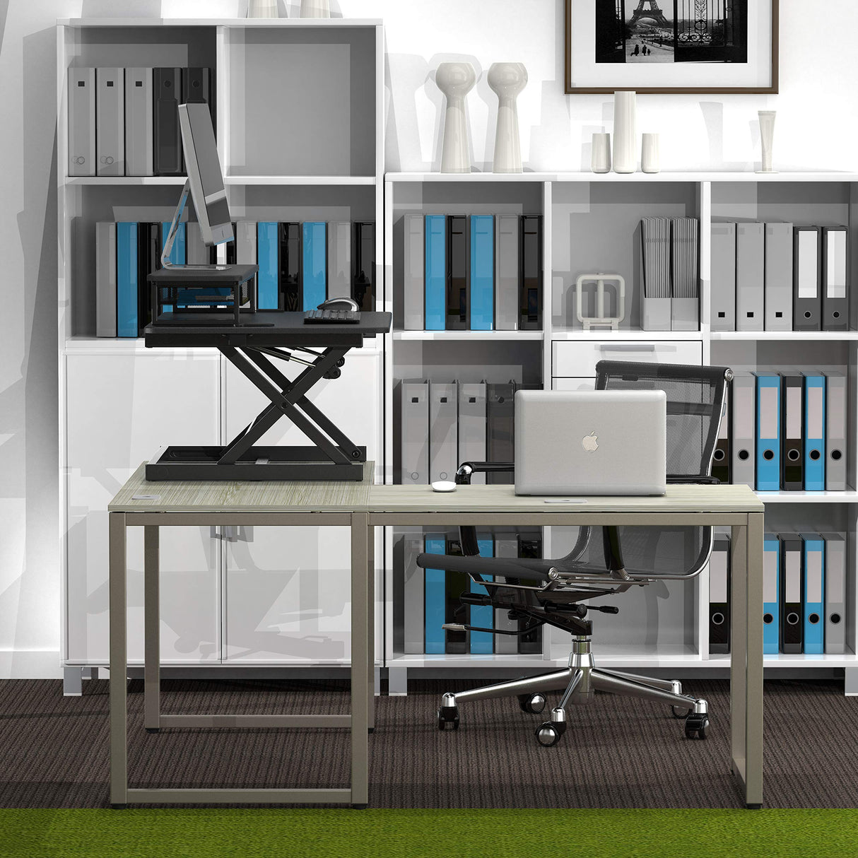 SHW 36-Inch Height Adjustable Standing Desk Sit to Stand Riser Converter Workstation, Black SHW