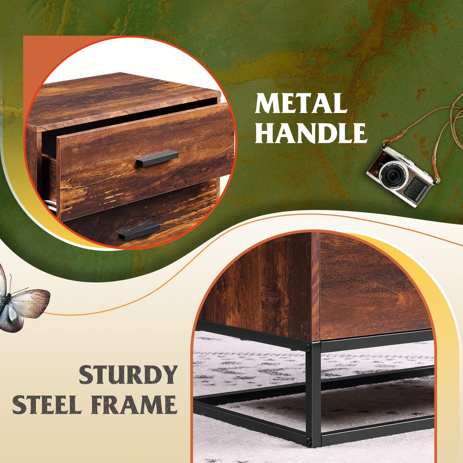 WLIVE Dresser for Bedroom with 4 Drawers, Nightstand, Chest of Drawers, Tall Dresser Drawers with Sturdy Metal Frame for Hallway, Living Room, WLIVE