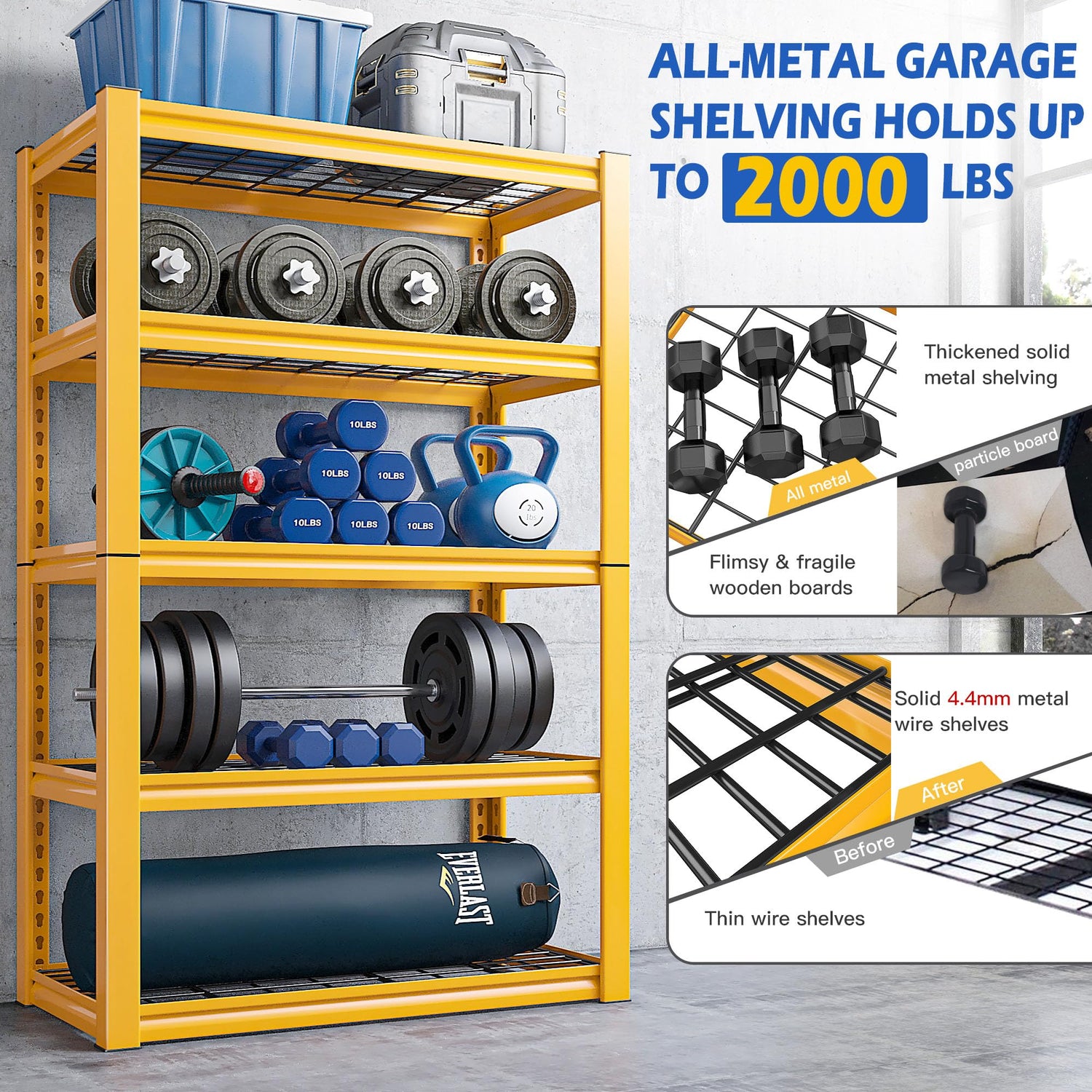 REIBII 72" H Garage Shelving Heavy Duty 2000LBS,Adjustable Garage Storage Shelves Metal Shelving Unit for Garage 5-Tier Heavy Duty Shelving REIBII