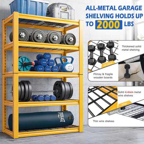 REIBII 72" H Garage Shelving Heavy Duty 2000LBS,Adjustable Garage Storage Shelves Metal Shelving Unit for Garage 5-Tier Heavy Duty Shelving REIBII