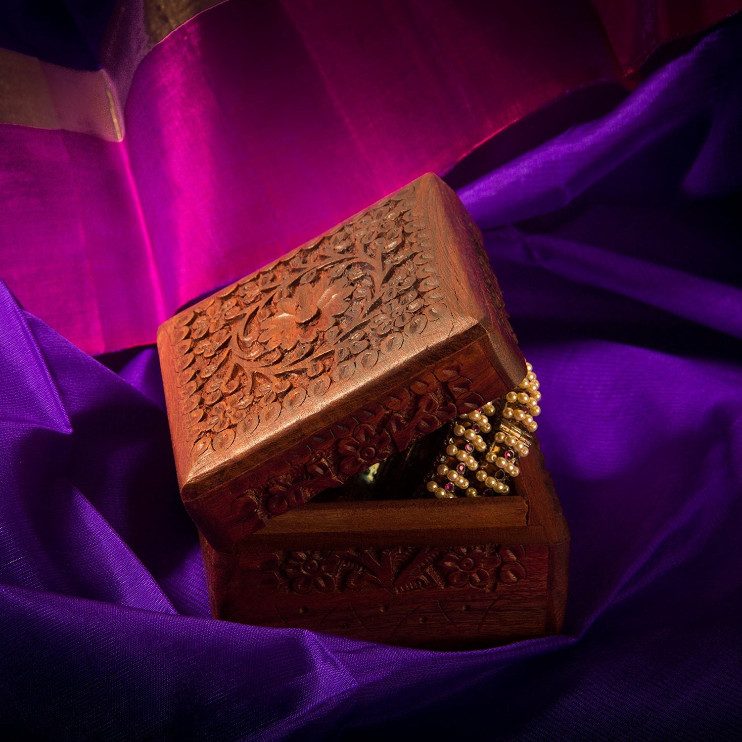 Artncraft Jewelry Box Novelty Item, Unique Artisan Traditional Hand Carved Rosewood Jewelry Box From India Inside Artncraft