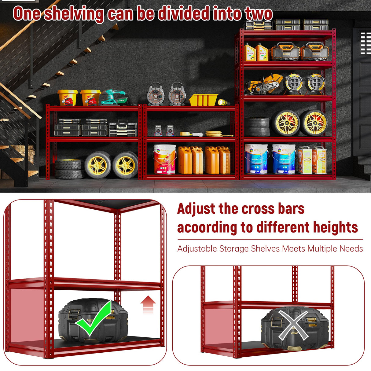 REIBII Storage Shelves Garage Shelving Garage Storage Shelves Heavy Duty Shelving Shelves Adjustable Metal Shelving 5 Tier Shelving Units and Storage REIBII