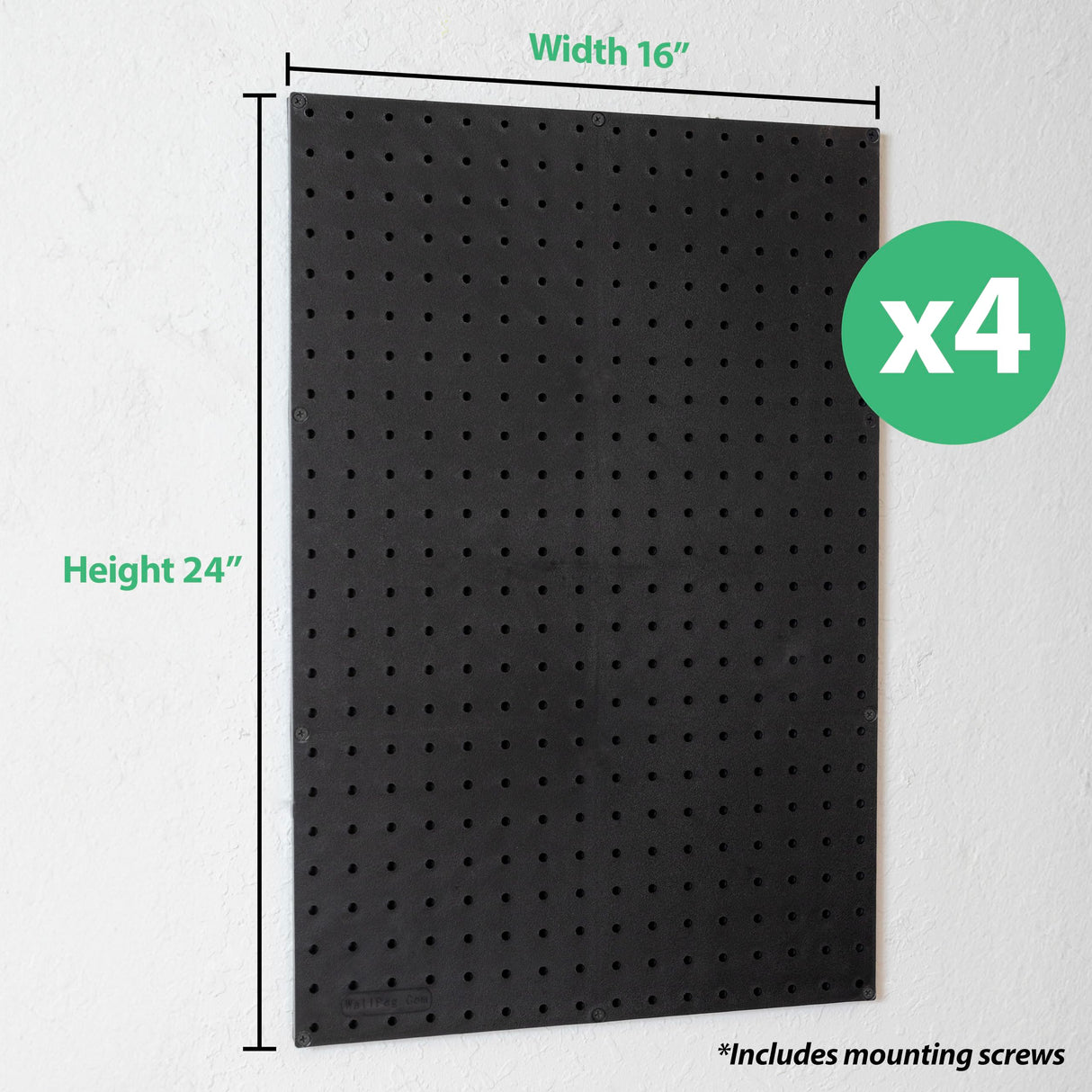 Made in USA Pegboard Wall Organizer 4 ea 24"x16" Plastic Pegboard Panels - 96” Wide - Kit P-212 B Garage Organization for Workbench Tool Storage WallPeg