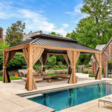 YOLENY 12' x 20' Gazebo, Hardtop Gazebo Wood-Looking Gazebo with Galvanized Steel Double Roof, Aluminum Frame, Outdoor Patio Hardtop Gazebo with YOLENY