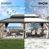 DWVO 12x20ft Hardtop Gazebo Double Roof with Nettings and Curtains, Heavy Duty Galvanized Steel Outdoor Vertical Stripes Roof for Patio, Backyard, DWVO