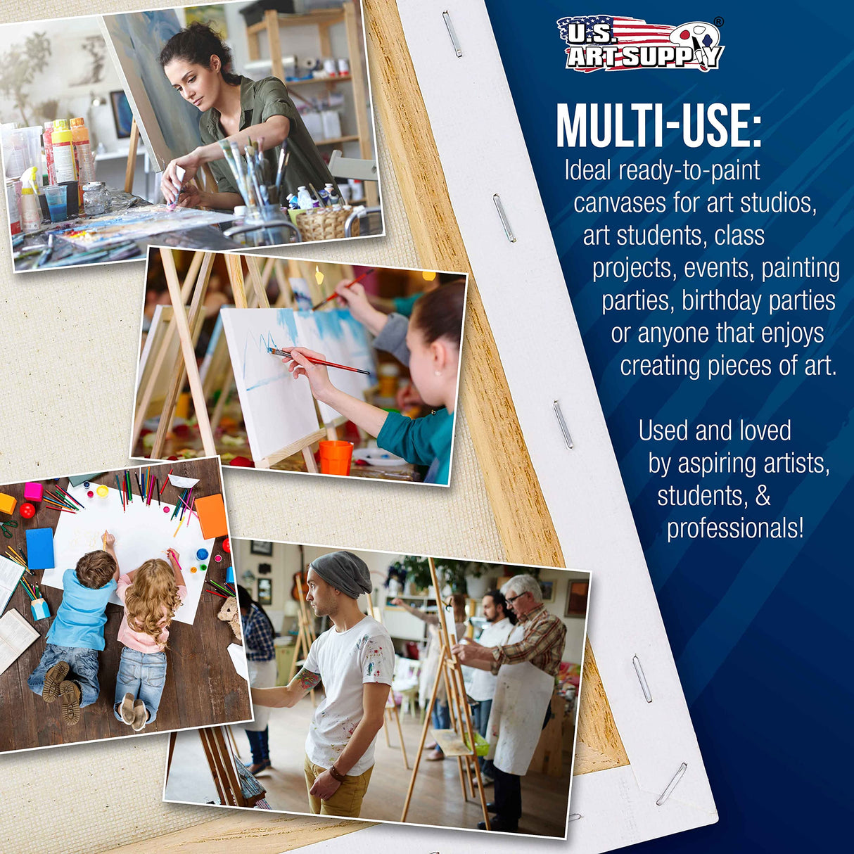 U.S. Art Supply 30 x 40 inch Stretched Canvas 12-Ounce Triple Primed, 3-Pack - Professional Artist Quality White Blank 3/4" Profile, 100% Cotton, U.S. Art Supply