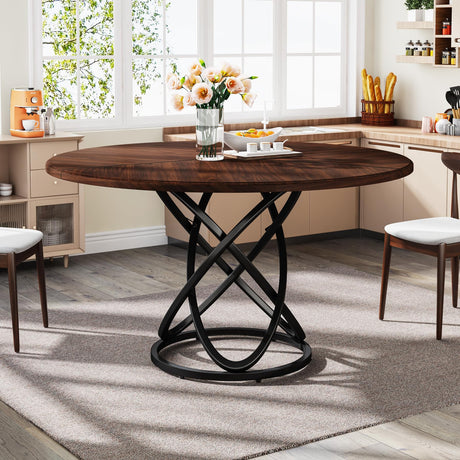 Tribesigns Round Dining Table for 4, 47 Inch Dinner Table Circle Kitchen Table with Metal Base, Wood Dining Room Table Cofee Table for Kitchen, Tribesigns