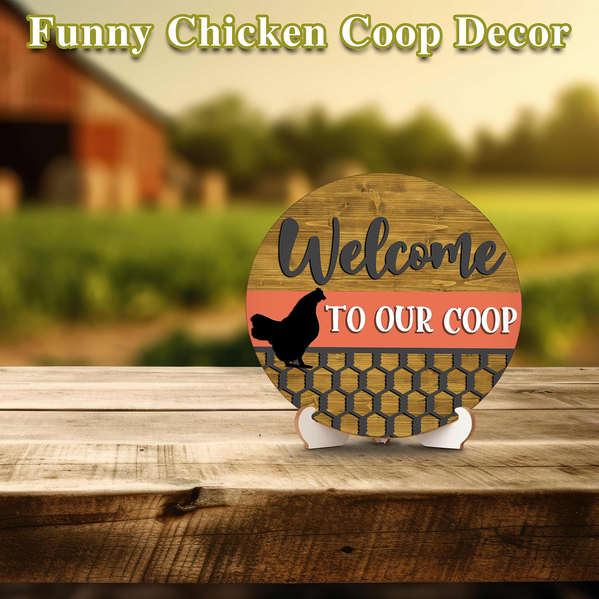 Welcome to Our Coop Wooden Sign Decor with Stand, Chicken Coop Table Signs for Farmhouse Desk Centerpieces, Wood Decorations for Home Room Kitchen - WoodArtSupply