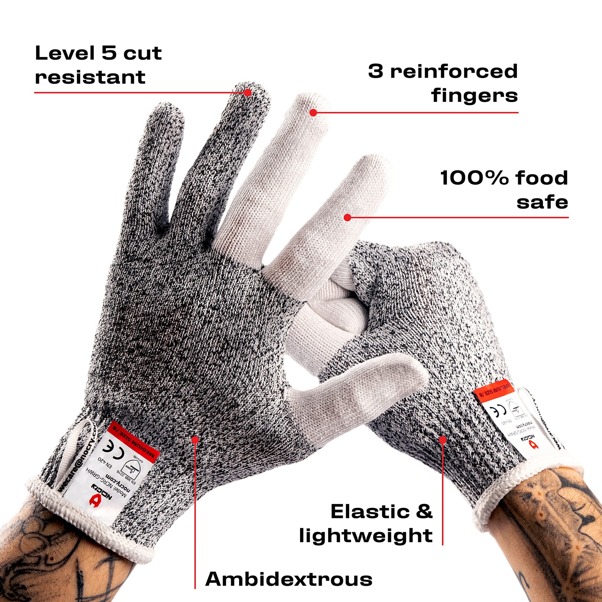 NoCry Cut Resistant Work Gloves for Women and Men, with Reinforced Fingers; Comfortable, 100% Food Grade Kitchen Cooking Gloves; Ambidextrous Safety