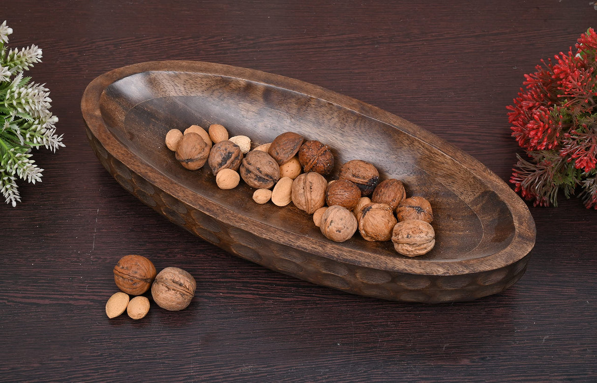 Samhita Mango Wood Decorative Bowl Home Decor Home Decorative Centerpiece Farmhouse Country, Restaurant, Café (14" x 6" x 2.3") Samhita