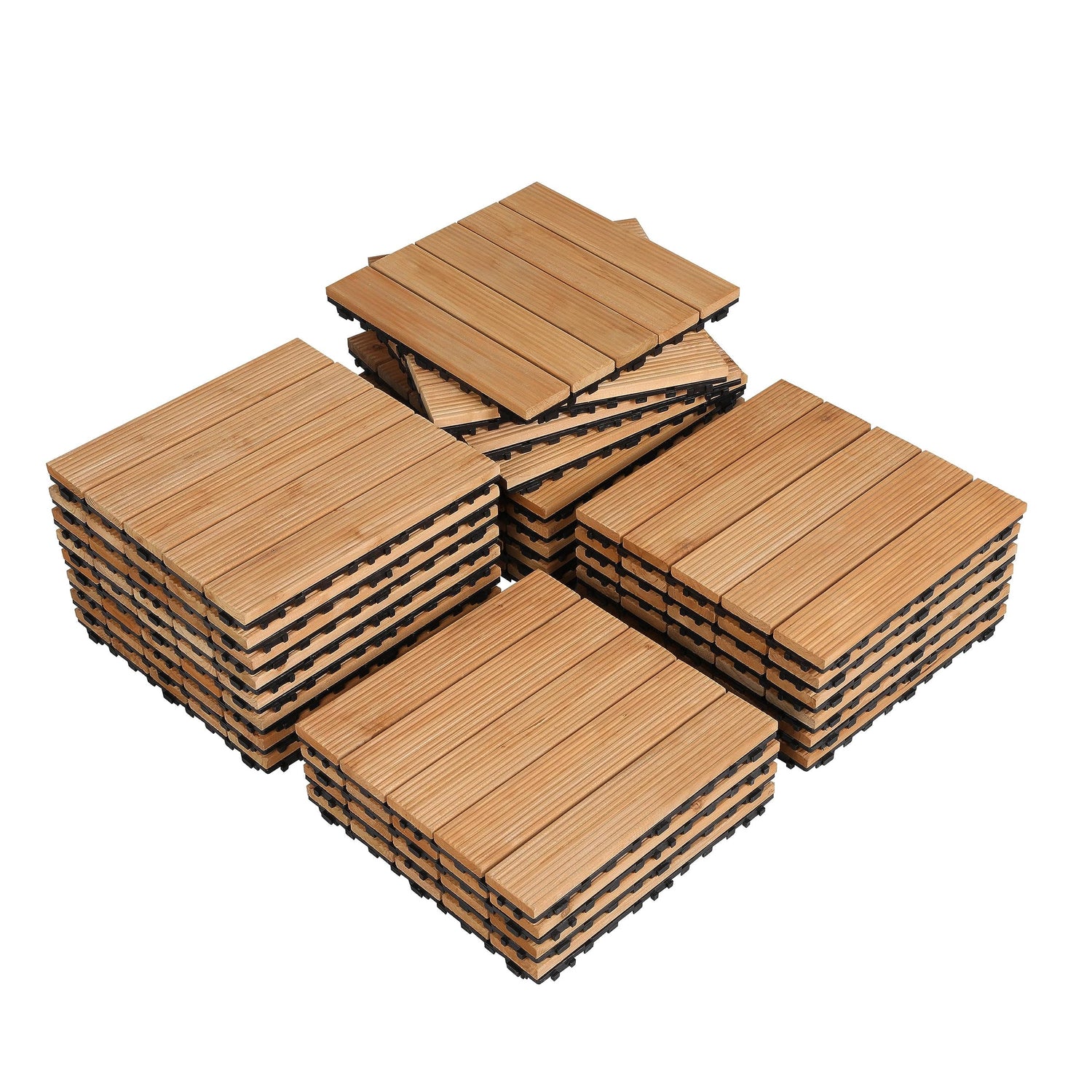 Yaheetech 27PCS Interlocking Patio Deck Tiles Outdoor Flooring for Garden Poolside Fir Wood Indoor Natural Wood Yaheetech