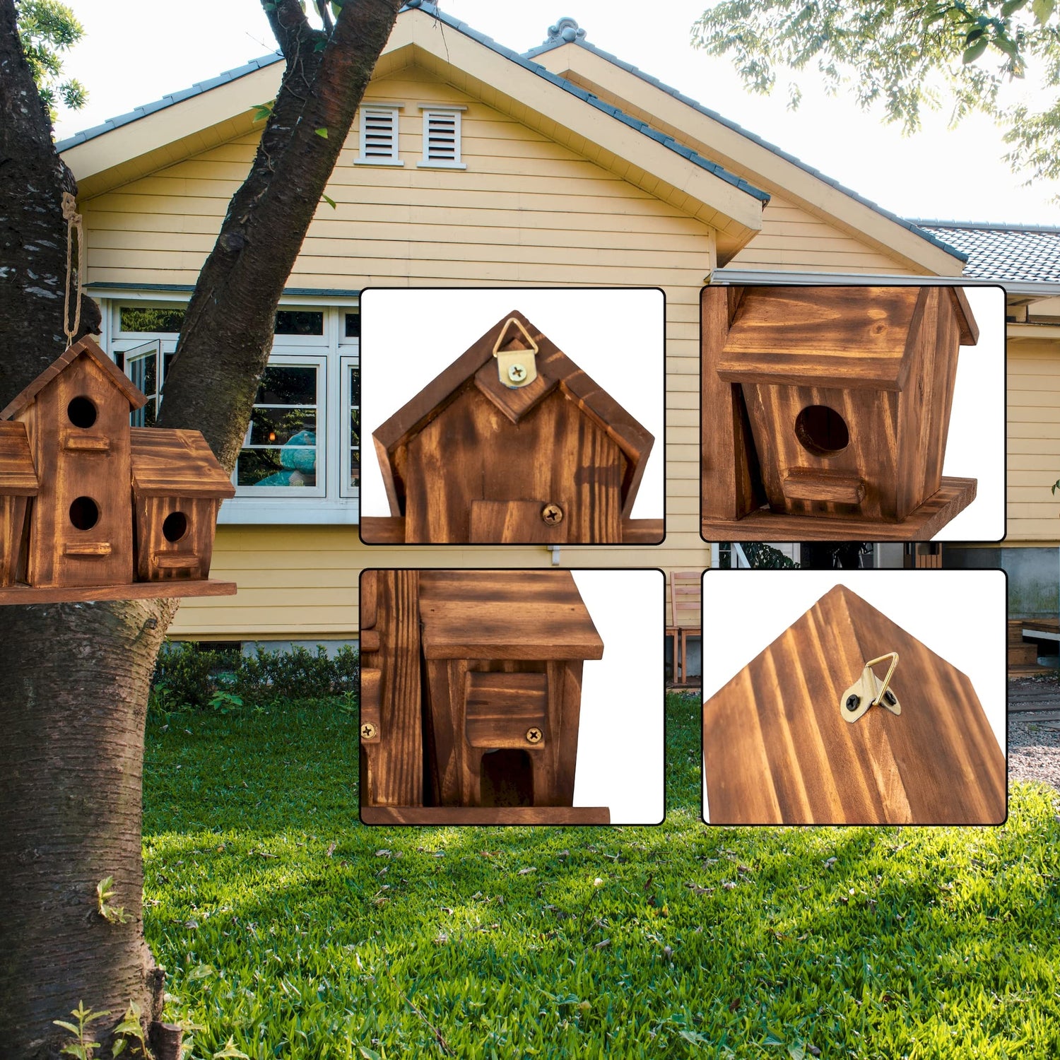 COLEBA Bird Houses for Outside, Outdoor 4 Hole Bird House Room for 4 Bird Families Bluebird Finch Cardinals Hanging Birdhouse for Garden COLEBA