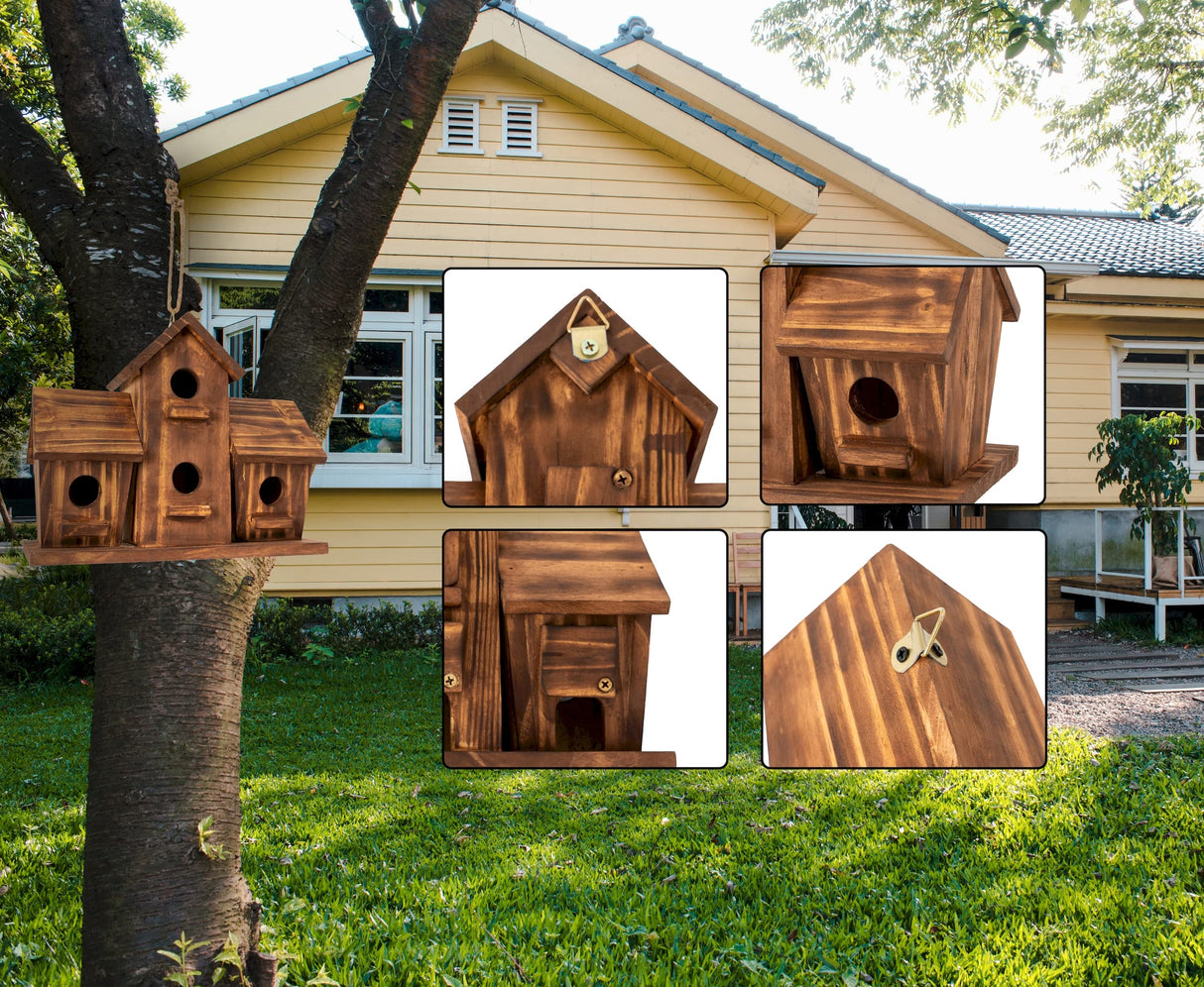 COLEBA Bird Houses for Outside, Outdoor 4 Hole Bird House Room for 4 Bird Families Bluebird Finch Cardinals Hanging Birdhouse for Garden COLEBA
