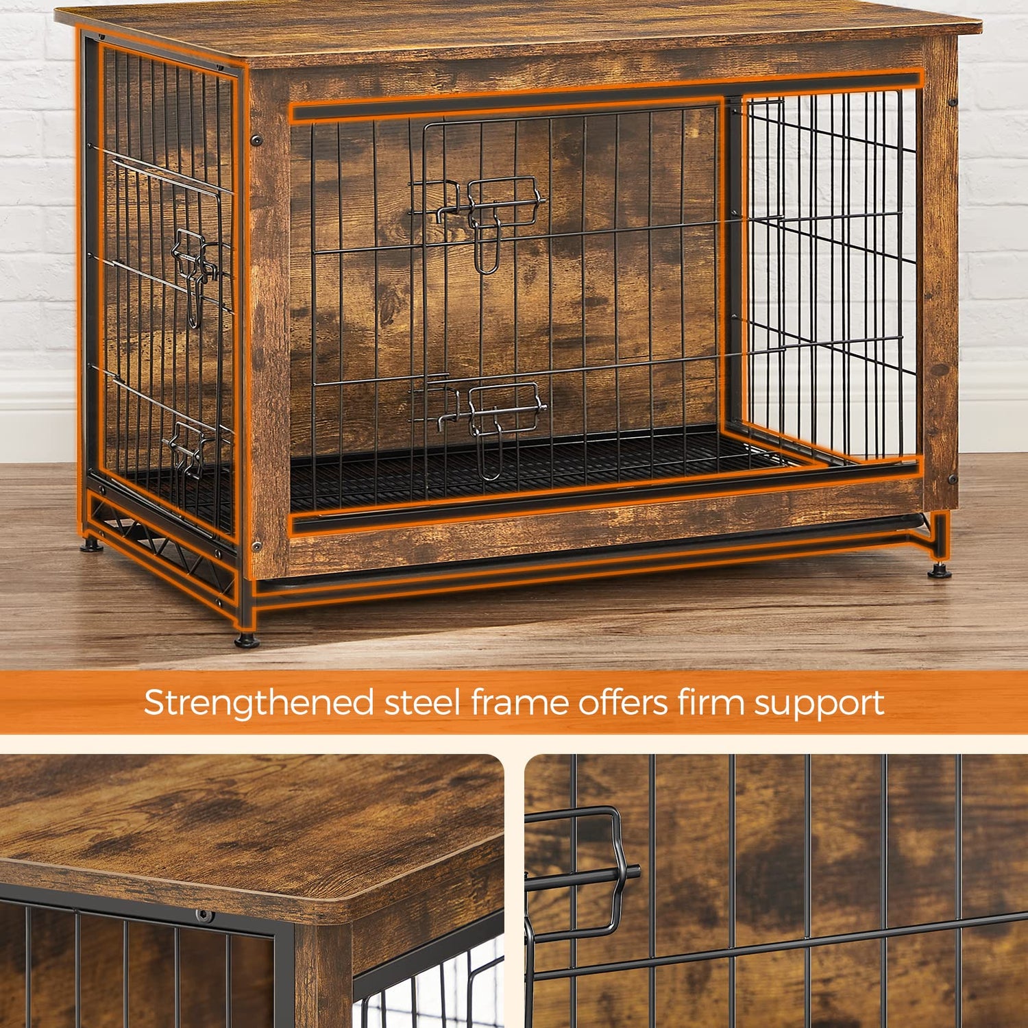 Feandrea Dog Crate Furniture, Side End Table, Modern Kennel for Dogs Indoor up to 70 lb, Heavy-Duty Dog Cage with Multi-Purpose Removable Tray, Feandrea