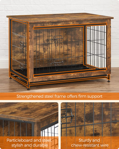 Feandrea Dog Crate Furniture, Side End Table, Modern Kennel for Dogs Indoor up to 70 lb, Heavy-Duty Dog Cage with Multi-Purpose Removable Tray, - WoodArtSupply