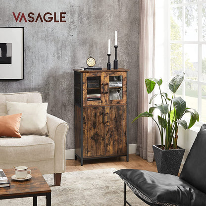 VASAGLE Pantry, Storage Cabinet with Door and Adjustable Shelf, for Living Room Kitchen, Industrial Style, Rustic Brown and Black ULSC260B01