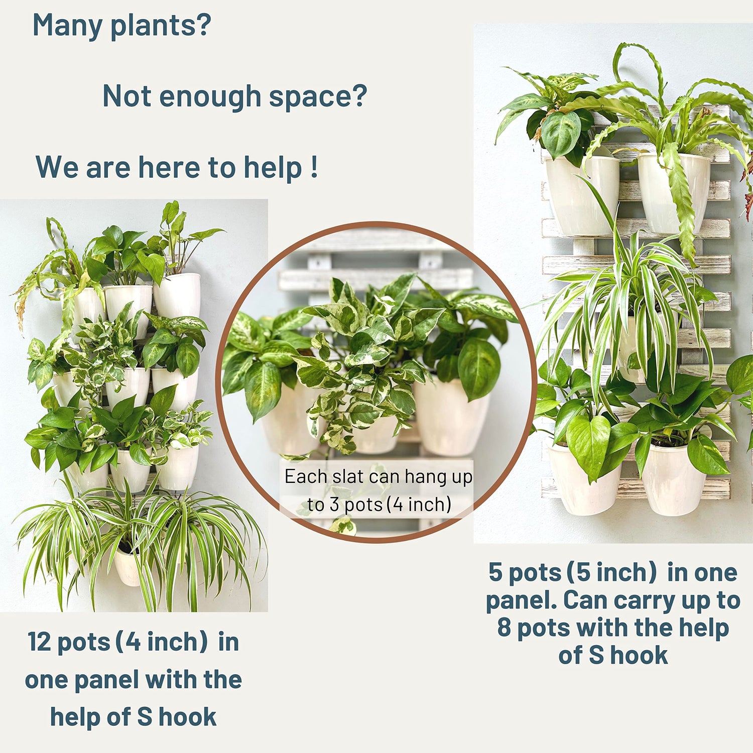 ShopLaLa Wooden Wall Planter - 2 Pack Wall Hanging Planters for Outdoor Plants Rustic White Wall Mounted Wood Ladder for Flower Pots Holder Vertical ShopLaLa