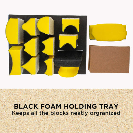 Dura-Gold 12-Piece Contoured Profile 4" Hand Sanding Block Set with 40 Sheet Hook & Loop Sandpaper Kit - Interchangeable Assorted Convex & Concave Dura-Gold