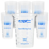 TCP Global 32 Ounce (1000ml) Disposable Flexible Clear Graduated Plastic Mixing Cups - Box of 50 Cups - Use for Paint, Resin, Epoxy, Art, Kitchen, TCP Global