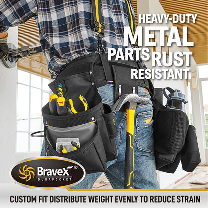 Bravex Tool Belt Suspenders, Tool Vest Pro Ultra 20 Bags Y-Style Toolbelt 5 Combo Apron Tool Pouch For Framers Carpenter Electrician 1200D Ballistic