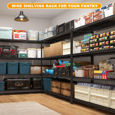REIBII 55.5''W Storage Shelves 2500LBS Wire Shelving Rack with Wheels 75.6" H Heavy Duty Shelving Unit Adjustable Metal Shelves for Storage Rack REIBII