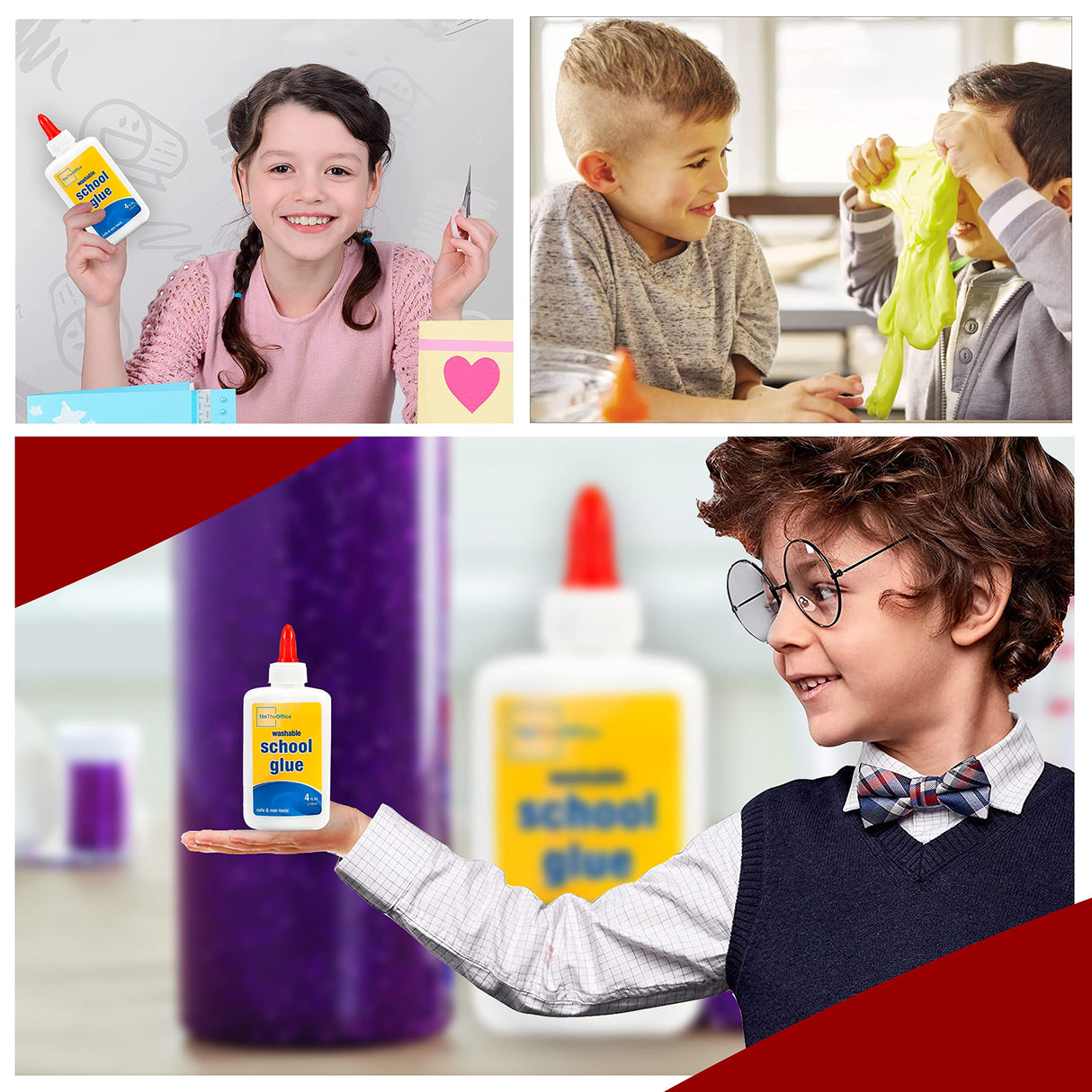 1InTheOffice White Glue Bottles, Washable School Glue White, No-Run 4 oz. 4/Pack 1InTheOffice