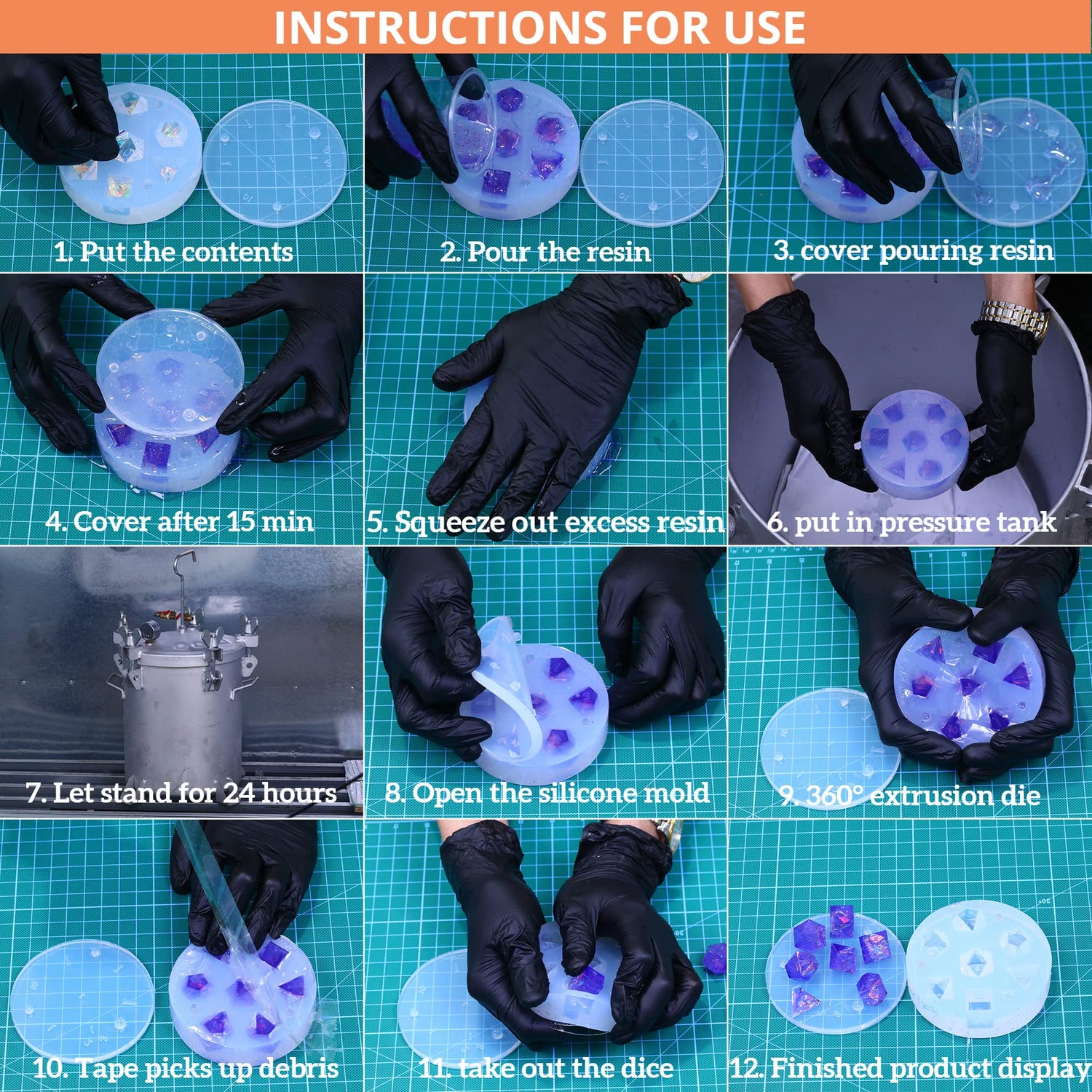 DND Sharp Edge Dice Silicone Mold for 7Pcs Resin Dice Set- High Toughness, Easy Demolding, and Smooth Finish(Regular D4) AUSPDICE