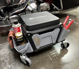Powerbuilt Rolling Work Seat Brake Stool with 4-inch Rubber Lockable Wheels, Big Seating Platform, Tool Trays and Drawer 330 lb. Capacity, Mechanics, Powerbuilt