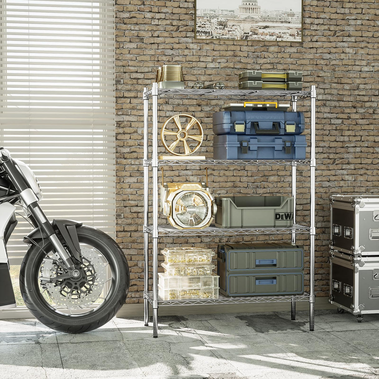 Auslar 4-Shelf Storage Wire Shelves Heavy Duty 4 Tiers Standing Shelving Units Adjustable Metal Organizer Wire Rack, Chrome Auslar