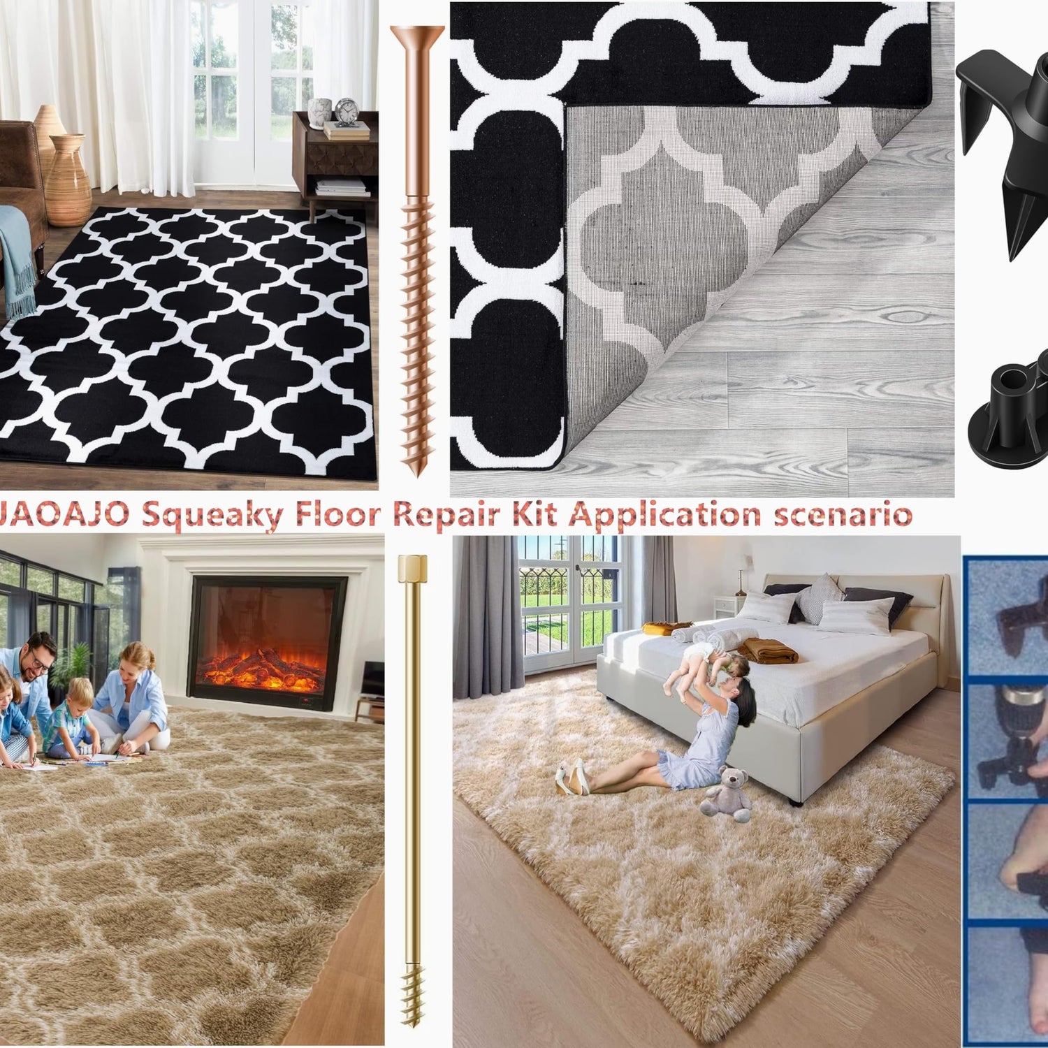 JAOAJO Floor Fix Screws Repair Kit with 5 Tools and 50 Screws for Wood Floors, Eliminate Squeaks Under Floor Loose JAOAJO