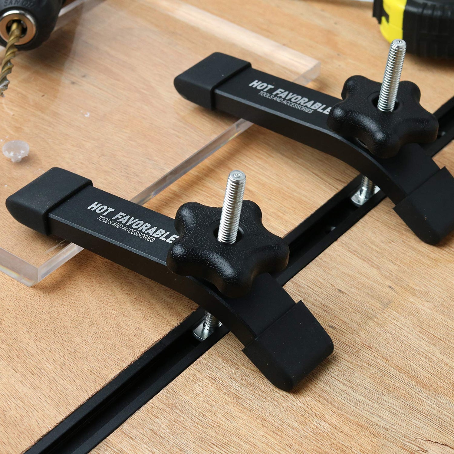 Hot Favorable Aluminum T-Track T-Hold Down Clamps,6-3/8"L x 1-1/4" Width-Woodworking and Clamps-Fine Sandblast Black Anodized-2 Pack Hot Favorable