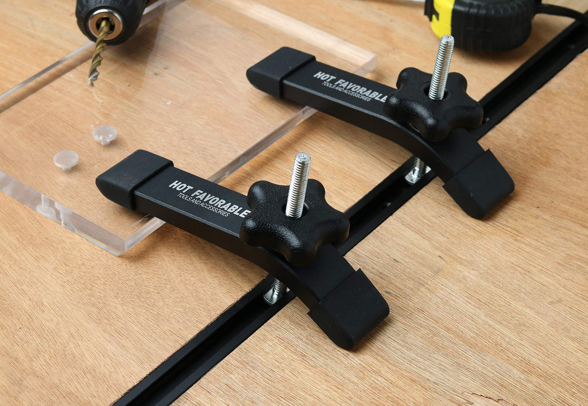 Hot Favorable Aluminum T-Track T-Hold Down Clamps,6-3/8"L x 1-1/4" Width-Woodworking and Clamps-Fine Sandblast Black Anodized-2 Pack Hot Favorable